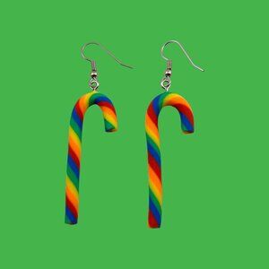 Rainbow Candy Cane Earrings Surgical Steel Ear Wires